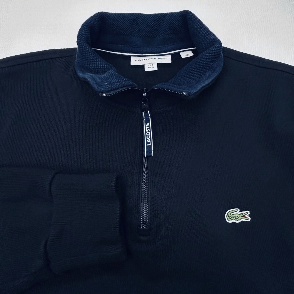 Lacoste Quarter Zip Pullover Youth L Black Classic Sweater Dark Academia Preppy